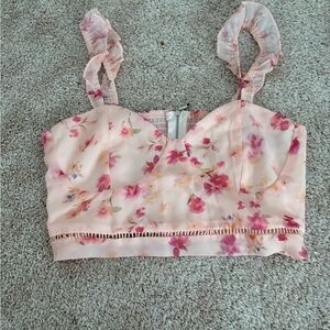 Kendall & Kylie Pink Ruffled Crop Tank Top